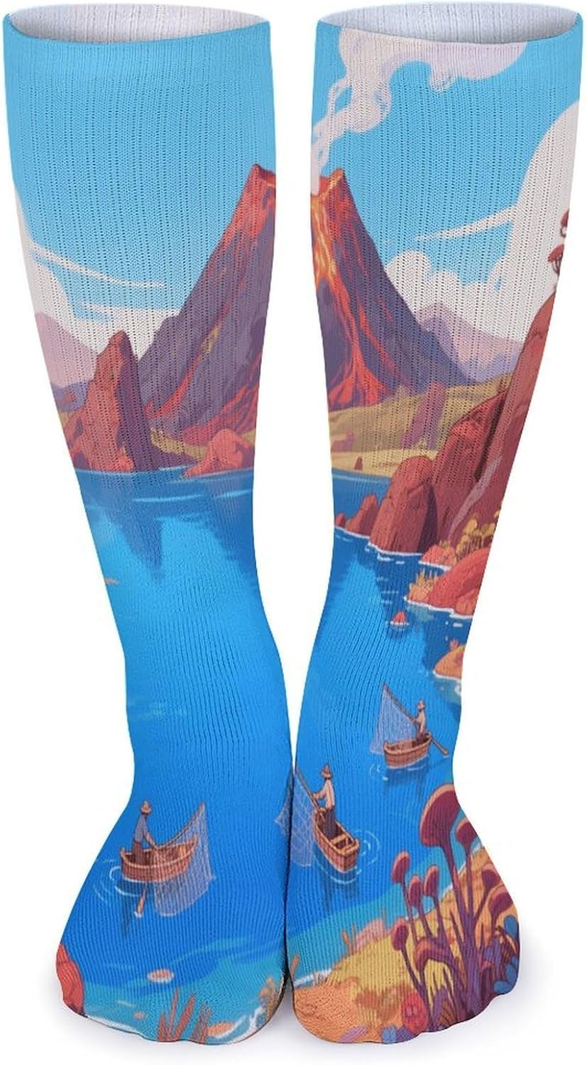 Crater Lake Crew Socks High Stocking Thermal Socks | Tube Socks-Breathable-Moisture-Soft-wicking for Hospital Pilates Yoga for women men Grippy for office and daily walking