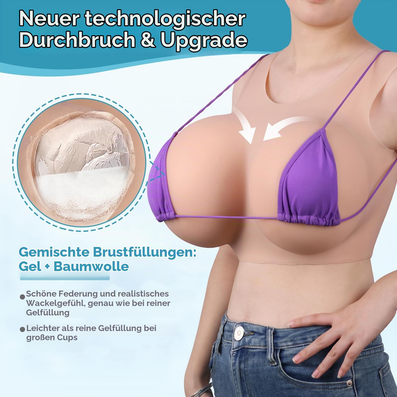 Silikon Riesige Brüste K Cup Realistisch Crossdresser Ärmellos Rundkragen Falsche Brust Forms Gefüllt aus Baumwolle & Gel Silikonbrüste für Transgender Prothese