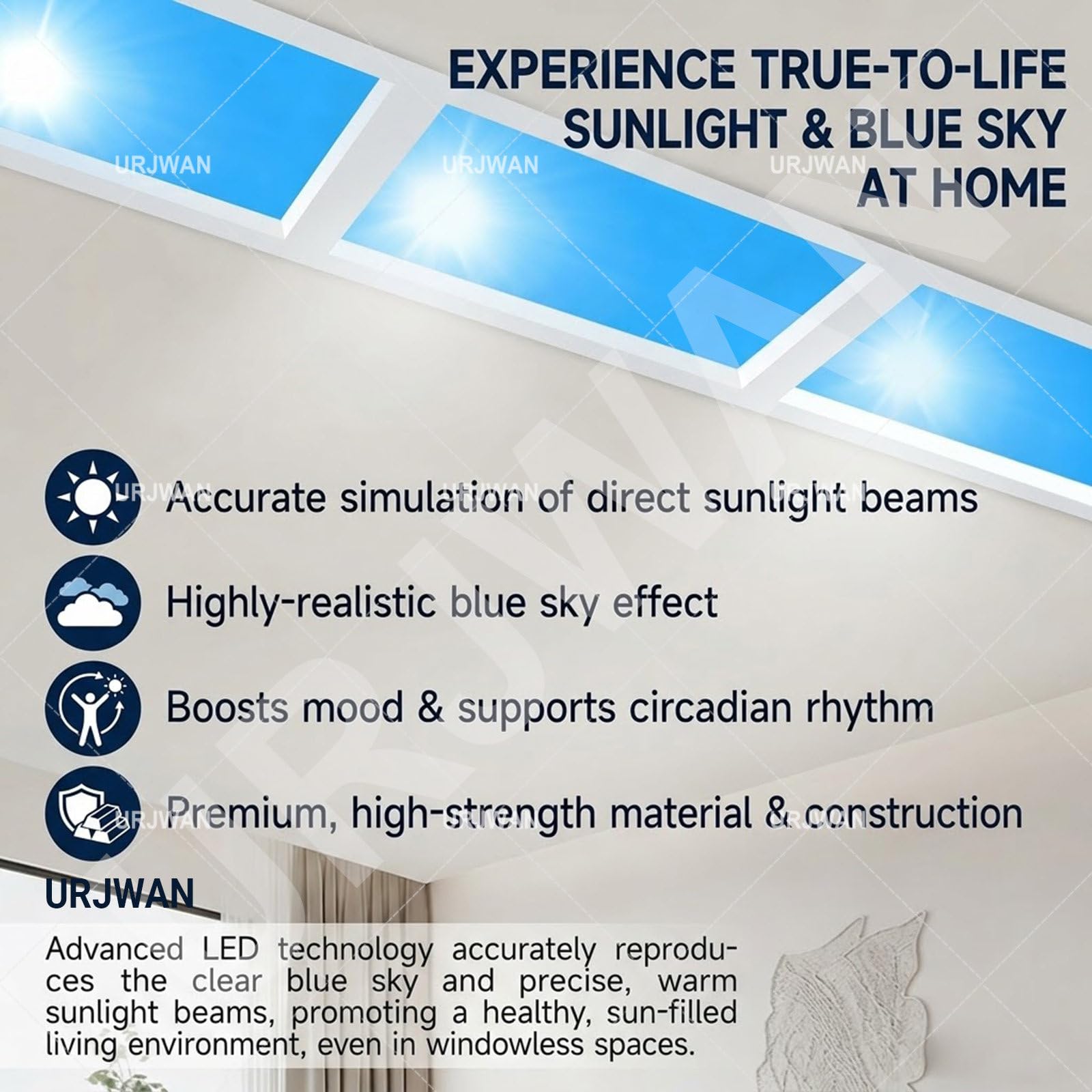 Lucernario Artificiale, Finta Finestra Cielo Blu (3000K-6000K), Simulazione da Incasso di Luce Solare Circadiana Embedded-30 * 60cm