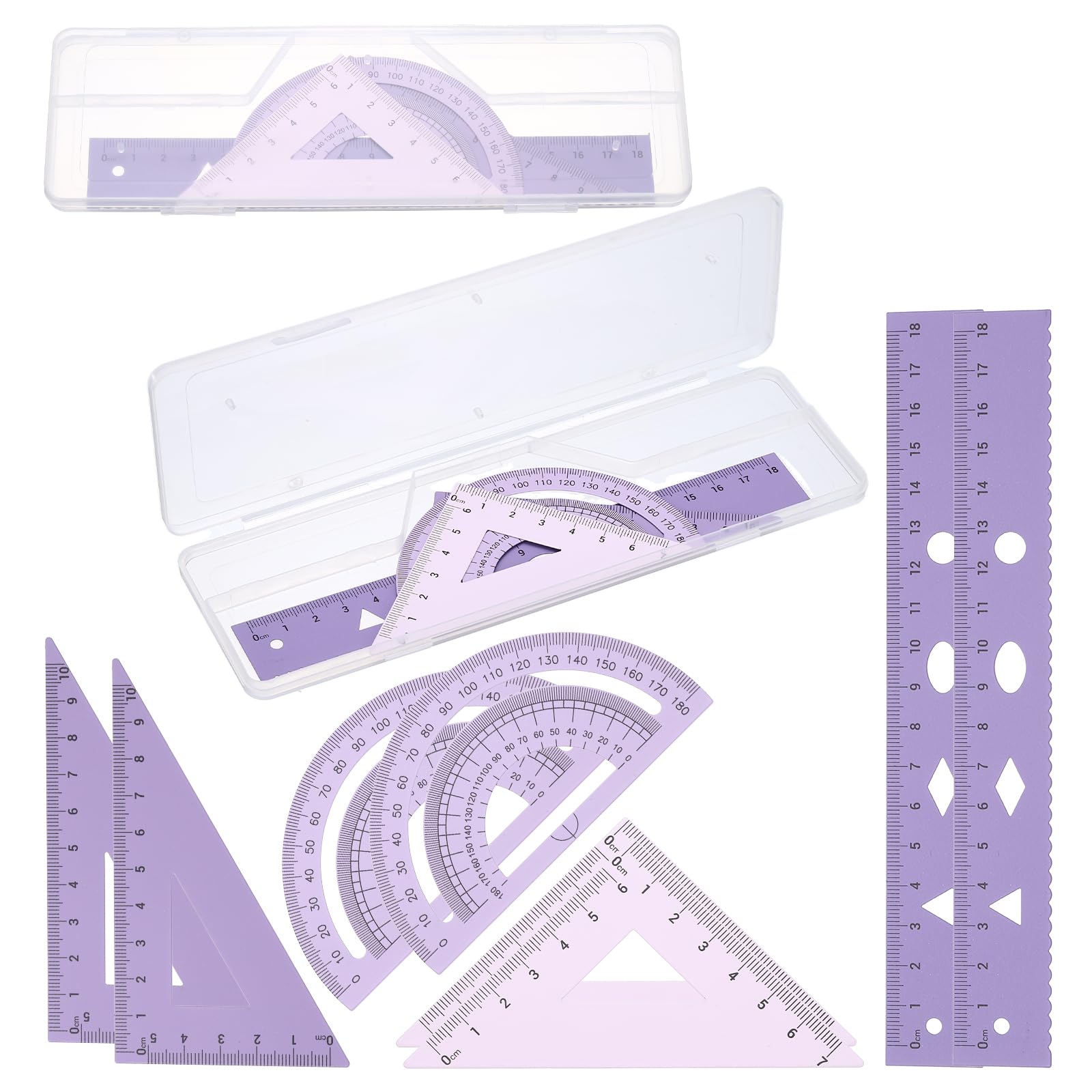 PATIKIL Geometry Set, 2 Pack 7 Inch Aluminum Ruler & 4 Triangles, Metal Protractor Ruler Math Drafting Measuring Tool for Home Office Math Drawing Engineering Art,Gradient Purple