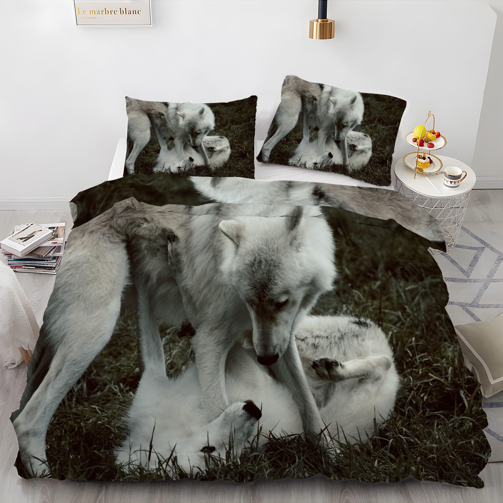 Parure De Lit 90x190 Cm Motif Loup Bleu - Housse De Couette + 1 Taie Microfibre, Réversible, Douce