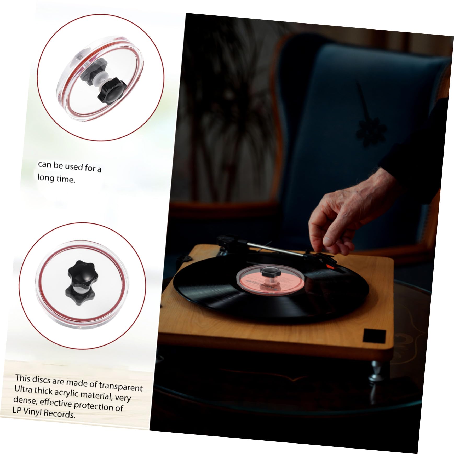 HOMSFOU Protettore Etichette Dischi in Vinile Saver con Design Arrotondato, Realizzato in Silicone e Acrilico, con Spazzola e Borsa Inclusa
