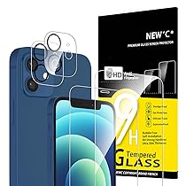 NEW’C 4 Pezzi, 2 x Pellicola Vetro Temperato per iPhone 12 e 2 x Protezione Fotocamera Posteriore per iPhone 12 – Antigraffio – Senza Bolle d’Aria – Ultra Resistente – Vetro Durezza 9H