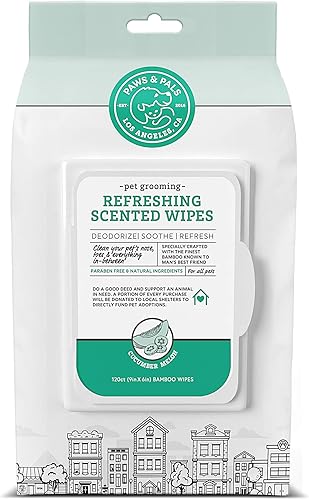 Paws Pals Toallitas perfumadas para mascotas para perros y gatos paquete de 120 melón desodoriza e hipoalergénico