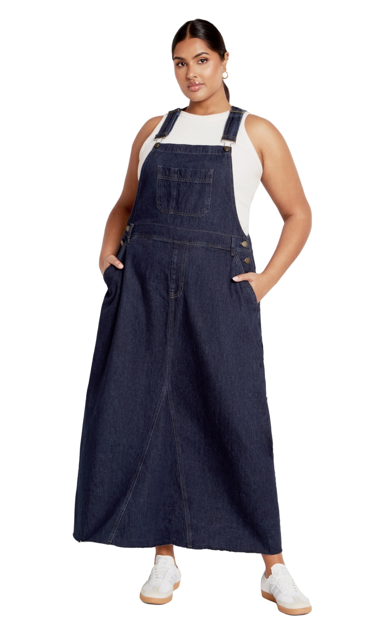 City Chic Women's Plus Size Maxi Dress - Pinafore, Denim Mid, 22 Plus