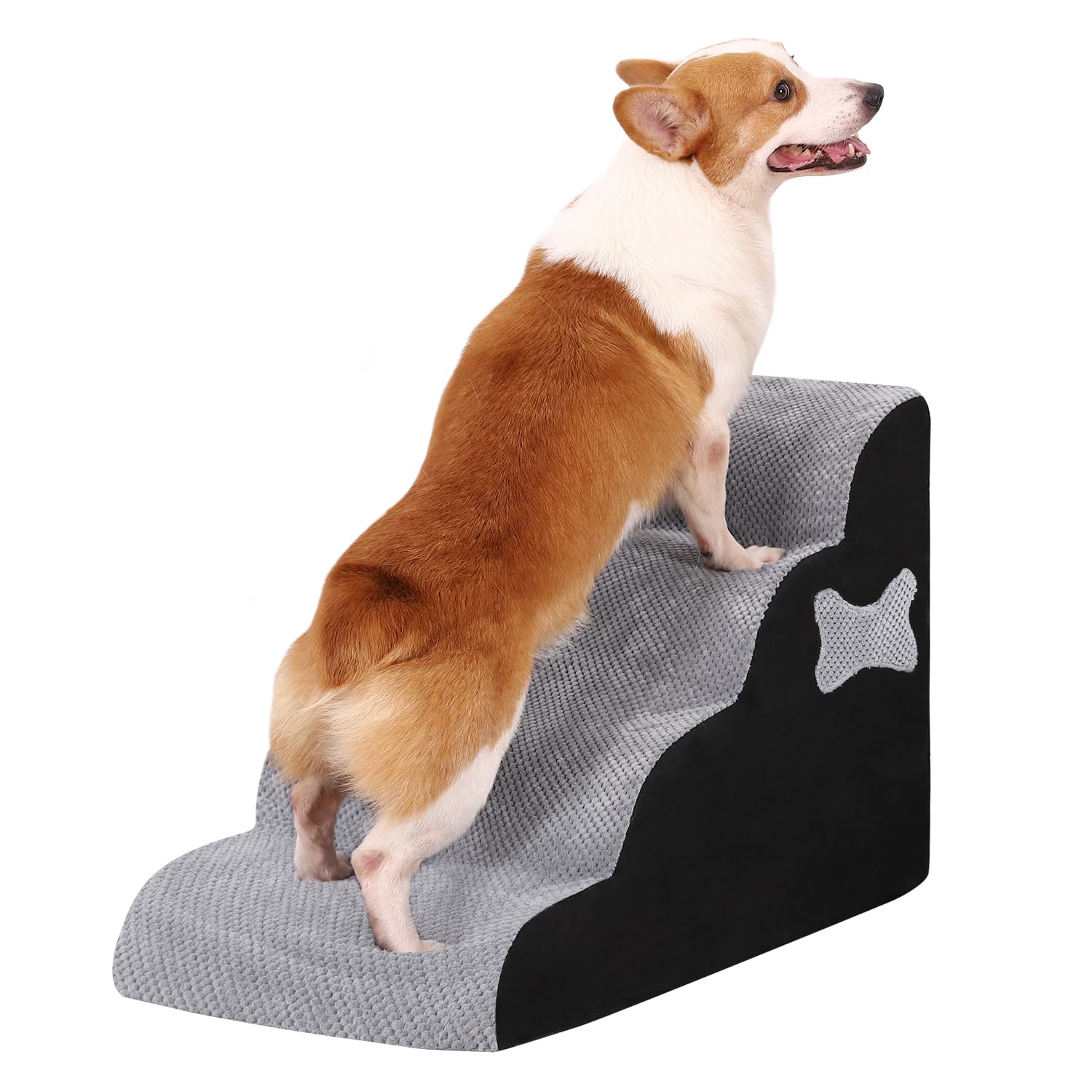 OUNNE Dog Stairs for Small Dogs and Cats - Pet Stairs/Steps for High Beds, Couch, and Sofa Climbing, Portable Ramp Stairs Non-Slip Balanced Dog & Cat Indoor Step Support, Paw Safe, Grey, 4 Steps