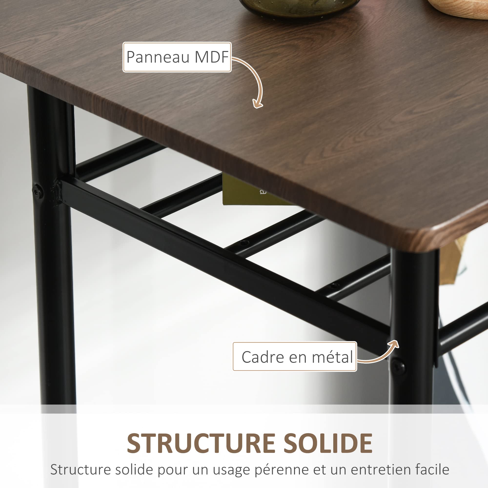 HOMCOM Ensemble Table de Bar avec tabourets, Table à Manger Debout avec 2 chaises, étagère et Pieds en métal, Style Industriel, Table Haute Bar et 2 tabourets pour Salle à Manger, Cuisine, Noir