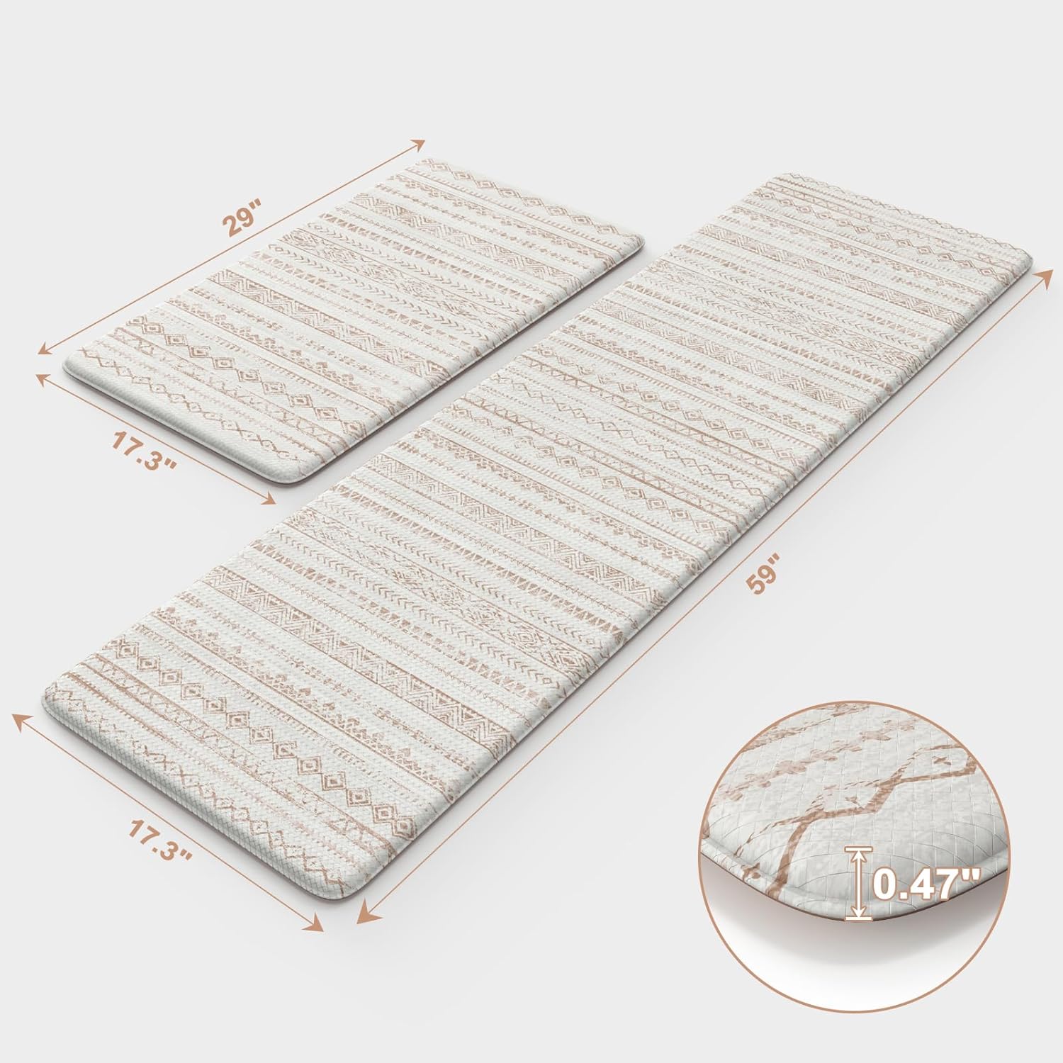 Anti Fatigue Mats for Kitchen Floor Non Slip, Cushion Kitchen Mats for Floor 2 Piece, Memory Foam Kitchen Mat Waterproof, Comfort Standing Mat for Office, Laundry, Sink, Khaki