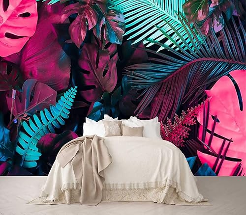 Papel tapiz tropical de hojas de plátano, papel tapiz de hojas de papel para pared, plantas coloridas para dormitorio, sala de estar (sin pegamento