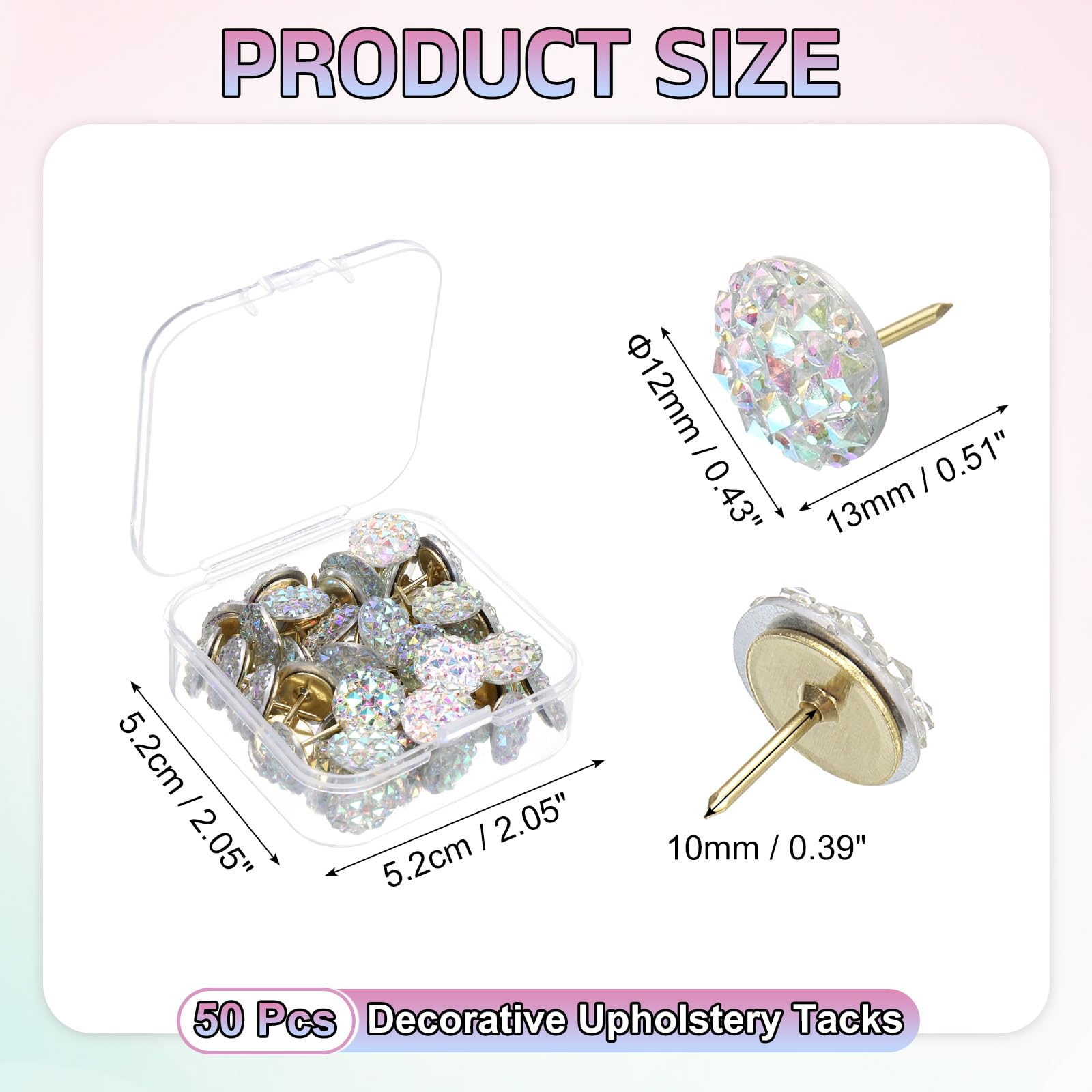 QUARKZMAN 50 szt. pinezka kryształowa, 12 mm x 13 mm błyszczący diamentowy pinezka dekoracyjna do powieszenia na ścianie korka, przezroczysty/złoty