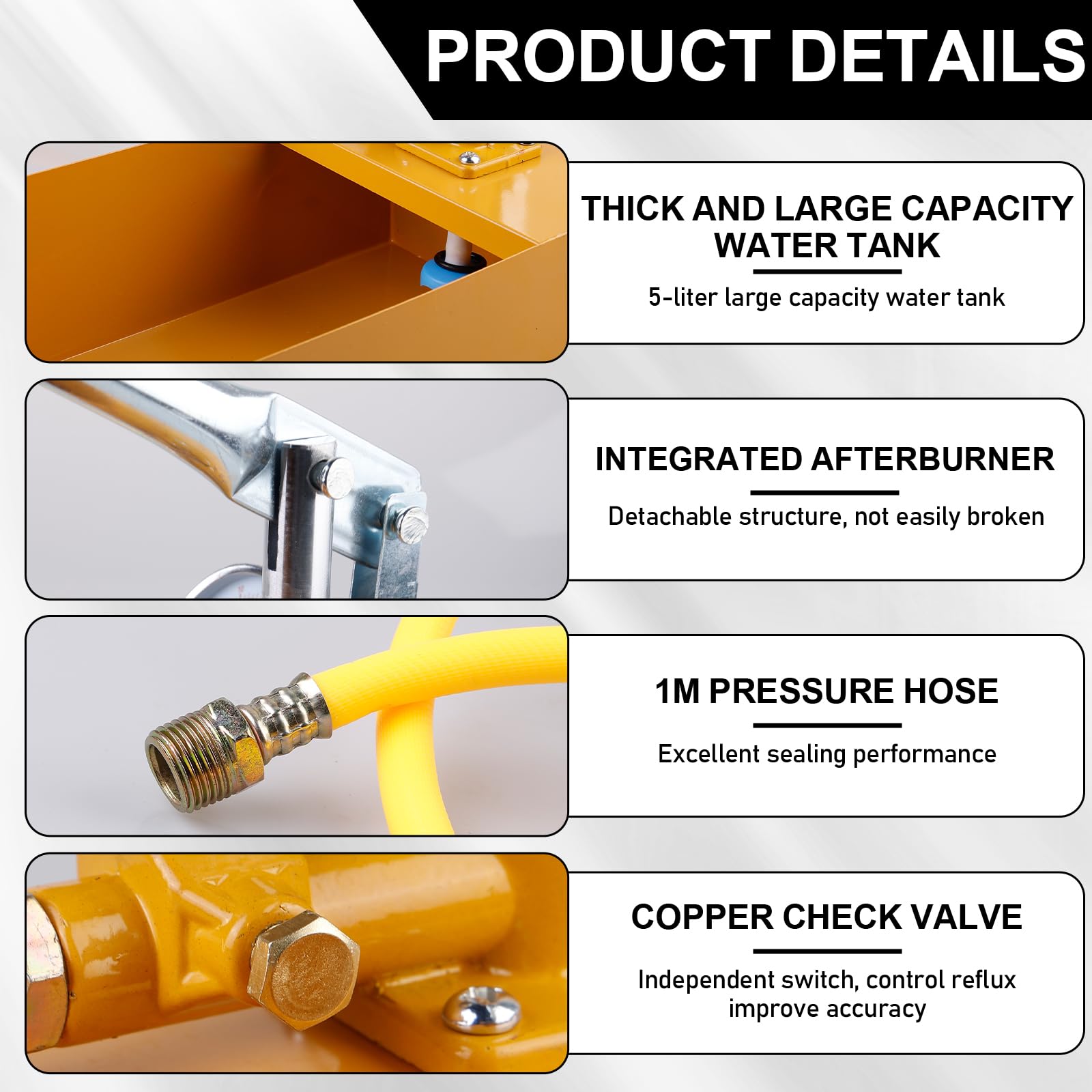 Abdrückpumpe 5 Liter, 25Bar Manuelle Prüfpume und Befüllpumpe mit 1m 1/2" Druckschlauch, Aluminiumguss Handprüfpumpe Druckprüfpumpe für Dichtheitsprüfung von Wasser und Heizungsrohren(Gelb)