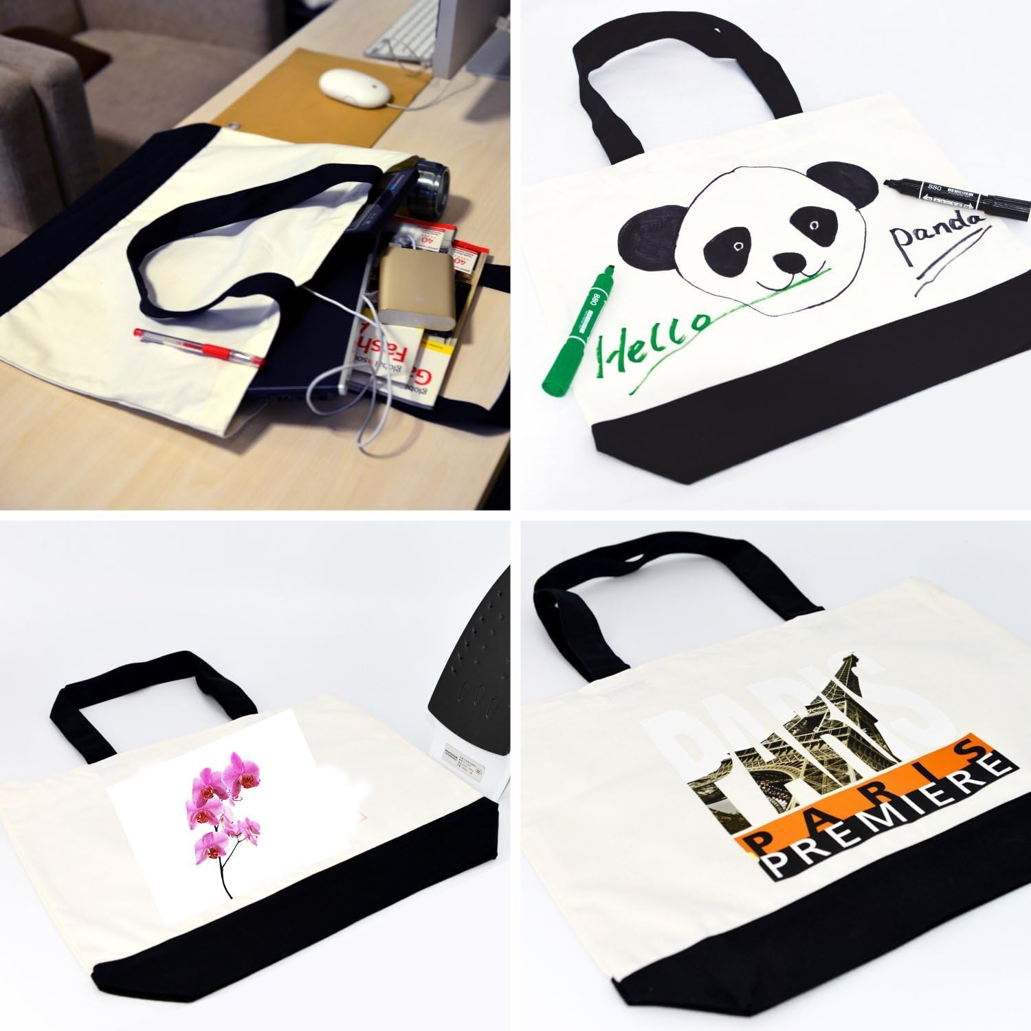 New Boss Canvas Tote Bags, 3-Piece Multipurpose Cotton Canvas Tote Bag Set, Reusable Grocery Cloth Bag, Adult Unisex - White, Large