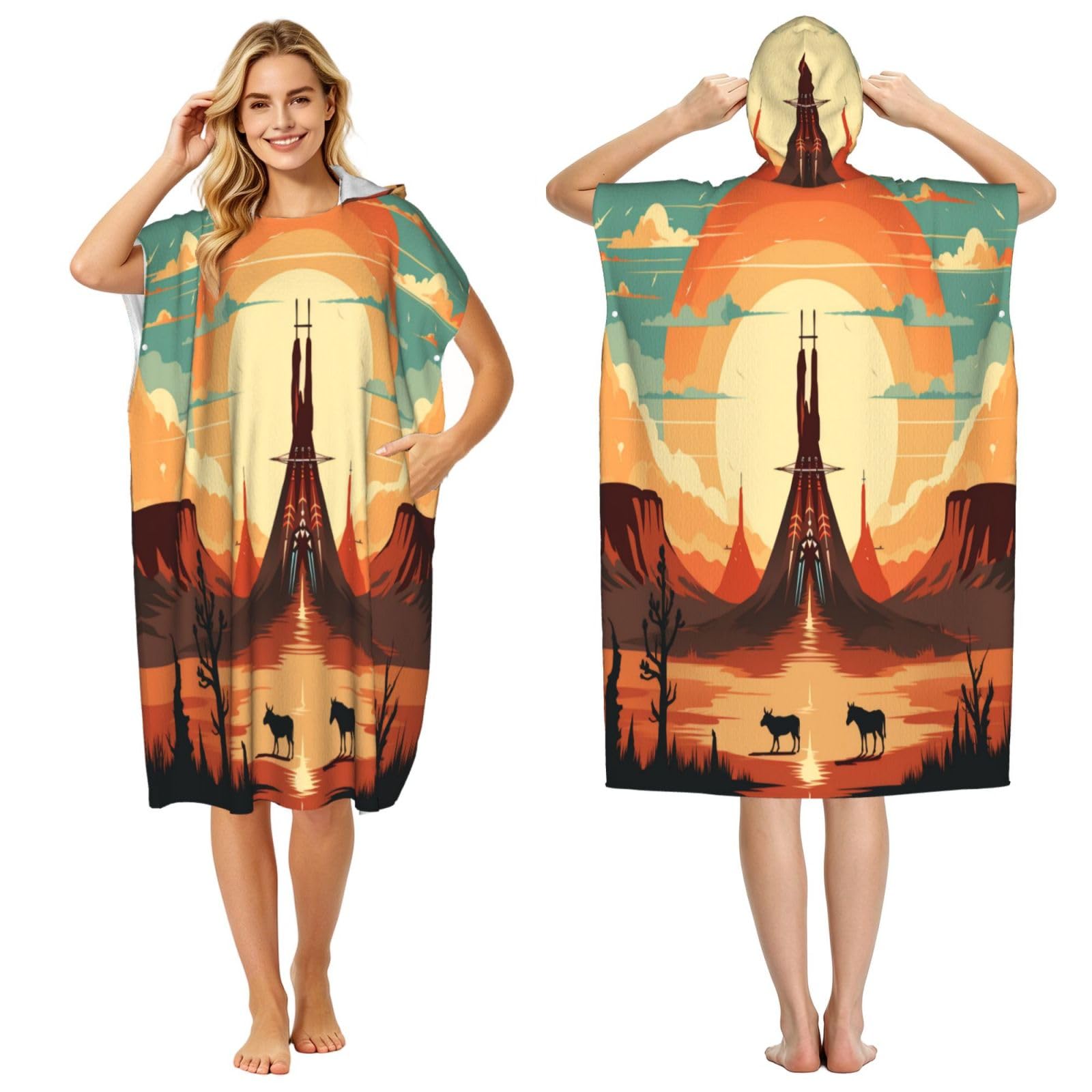 KLGRTJHK Sunset Canyon Adult Hooded Beach Poncho Towel 43"X35"