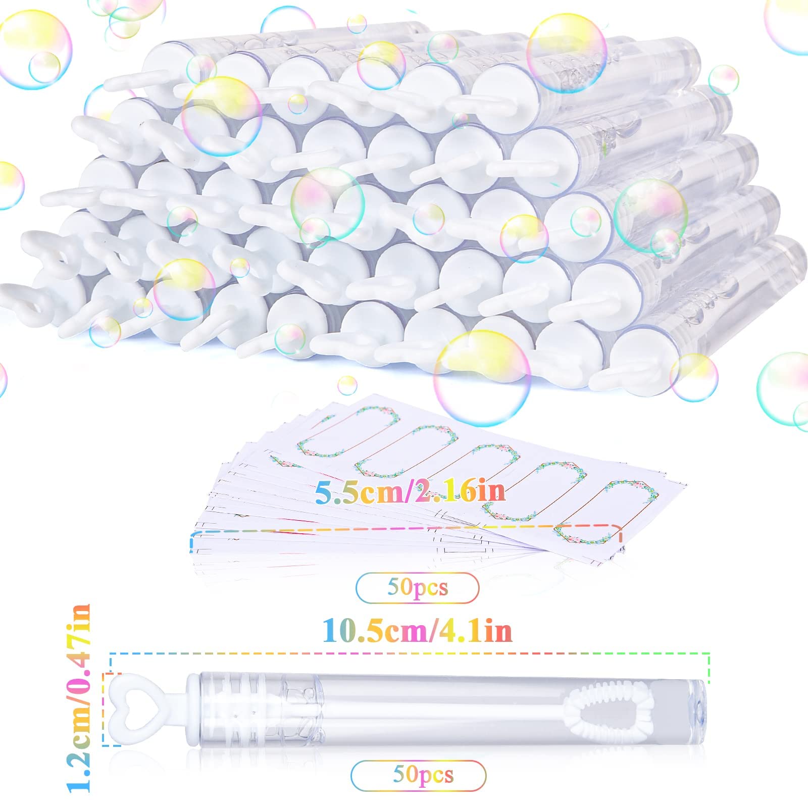FORMIZON Bolle di Sapone per Matrimonio, 50Pcs Giocattoli Bambini Bolle, Wedding Bubbles con Manico a Cuore, Bomboniere Matrimonio per Matrimoni, feste di compleanno, San Valentino (Etichetta)