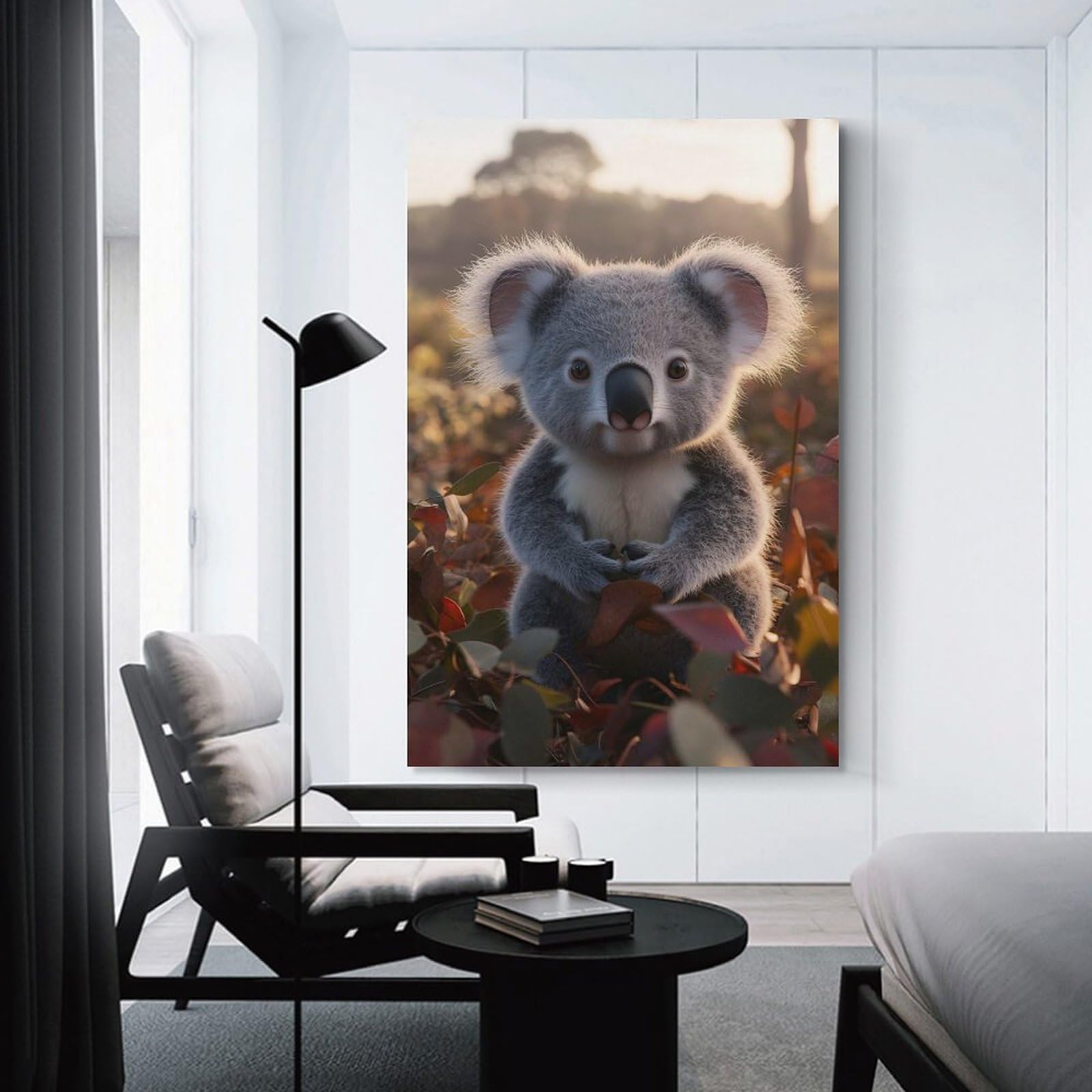 Junmoney Wall Decor Canvas Print Cute Koala in Autumn Leaves, 24x36inch(60x90cm), for Bedroom Walls, Guest Spaces Or Lounges, An Easy Wall Refresh for Bedrooms