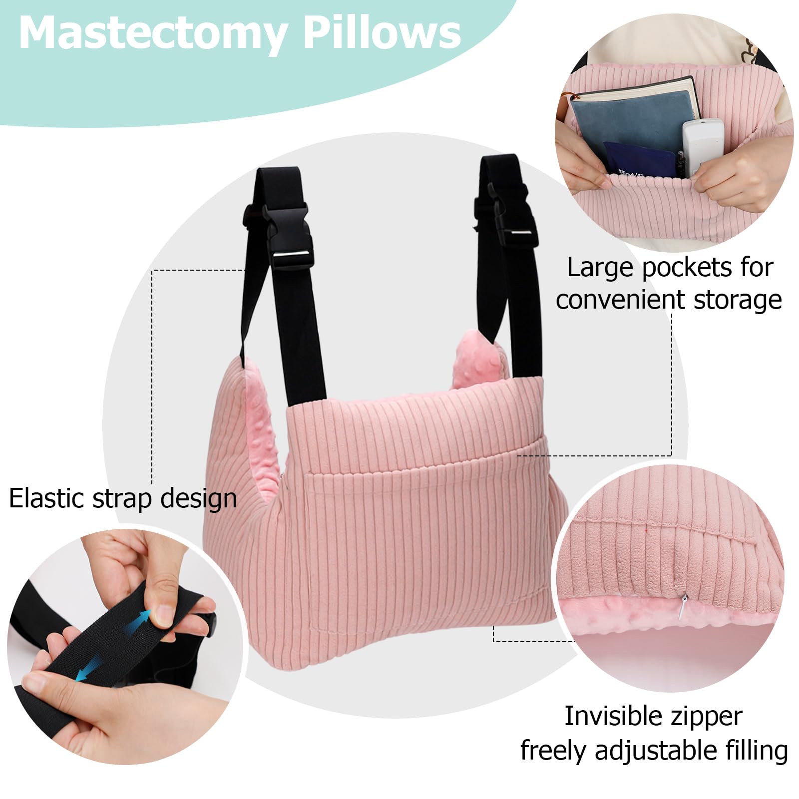 Oreillers post-mastectomie après hystérectomie - Fournitures de récupération de la mastectomie - Cadeau pour femme - Aide à la récupération et au repos - Rose