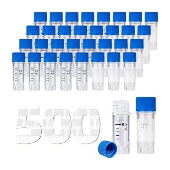 1.0ml Cryovials, Sample Tubes with Blue Caps for Sample Collection and Storage External Thread, Non-Barcoded, 500Pcs/Pack