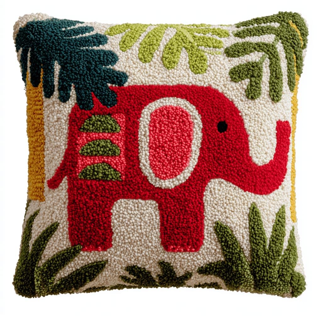 Latch Hook DIY Pillow Kit,Jungle Elephant Handmade Cushion Cover 43X43Cm