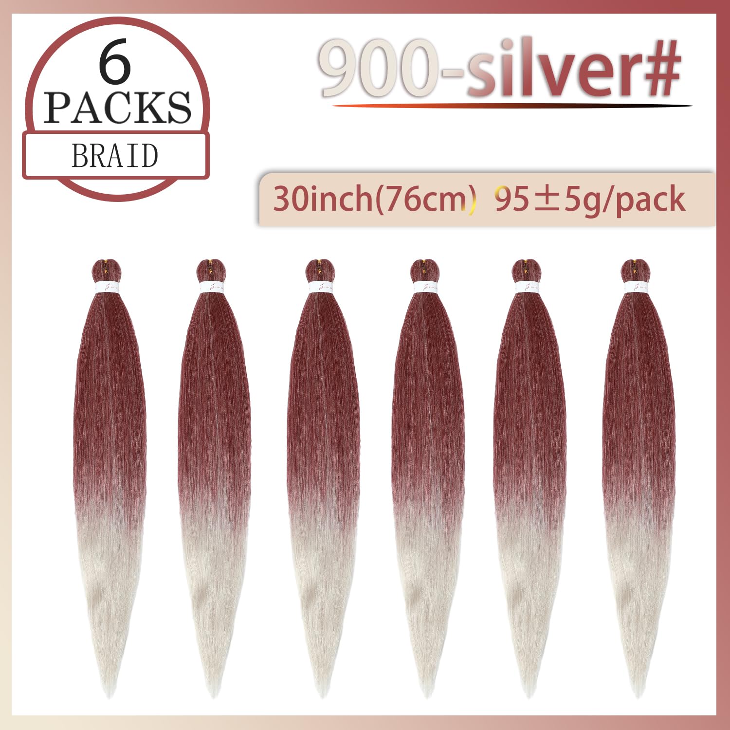 Pre-Stretched Braiding Hair ShowJarlly Soft Synthetic Fiber Corchet Braids Natural Black 6Packs/Lot Knotless Braiding Hair Extensions Hot Water Setting Braiding Hair (30inch,900/silver#) - Image 3