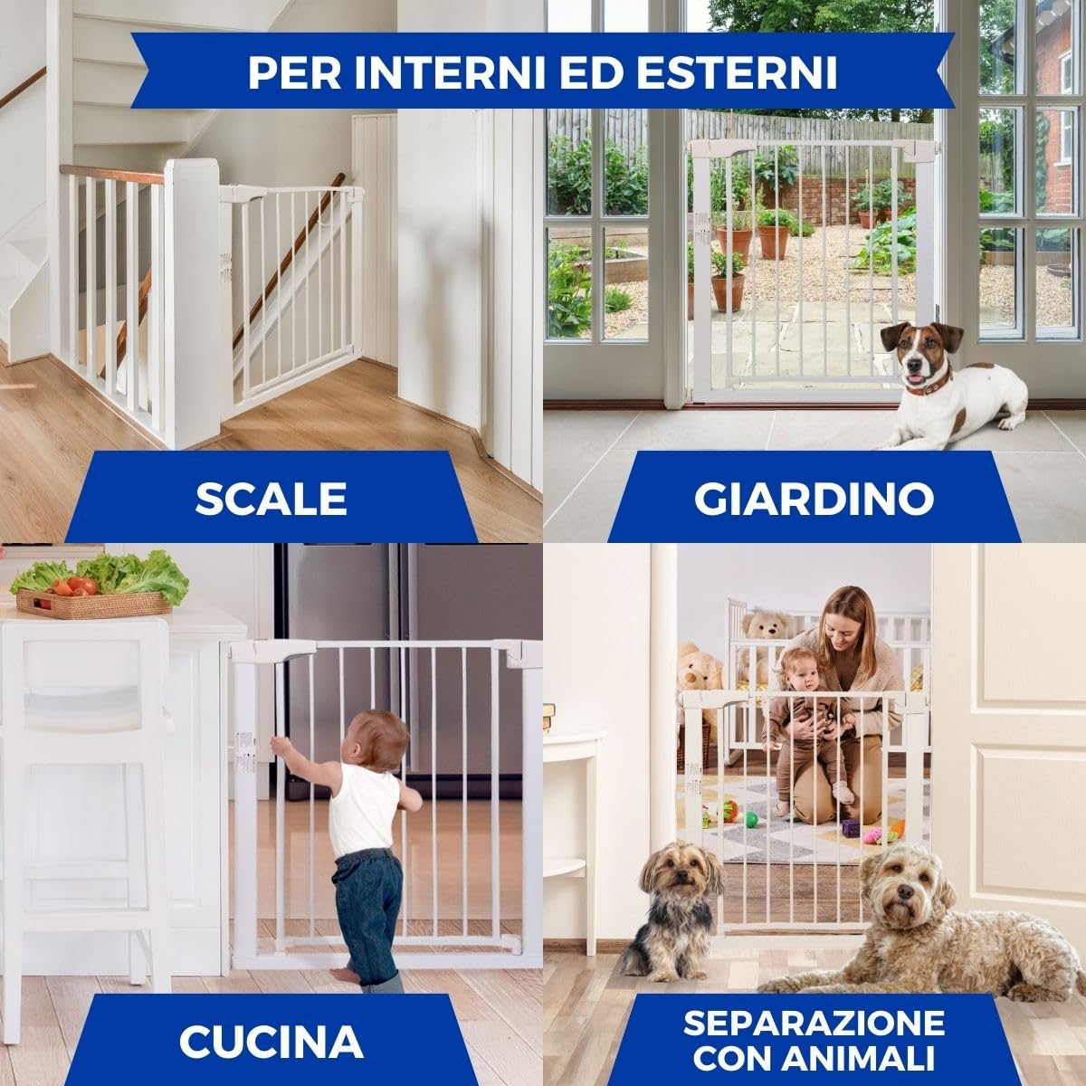 Mobiclinic® kids, Cancelletto di sicurezza per bambini e animali domestici, Raily, Chiusura automatica, Doppia apertura, Larghezza da 75 a 82 cm, Montaggio pressione senza fori, Scale porte