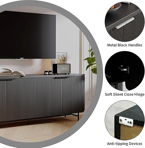 Miniatura 3 de Soporte de TV negro para televisores de hasta 80 pulgadas, mueble de TV de clase grande, moderno centro de entretenimiento de 55, 65, 70, 75