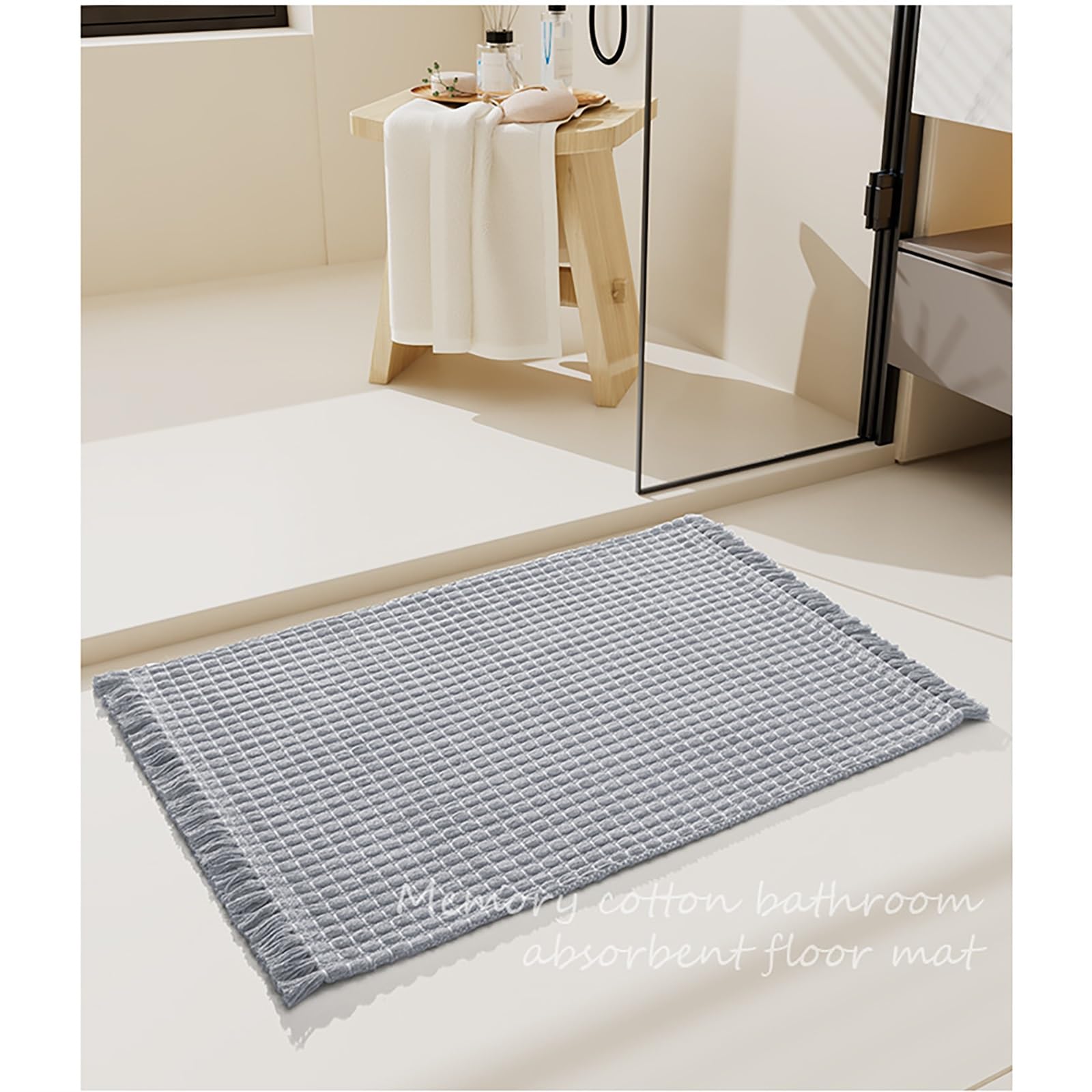 Tappeto da bagno spesso intrecciato, resistente, lavabile, antiscivolo, in cotone, con nappe decorative (beige, 60 x 90 cm), ideale per l'arredamento della casa e la sicurezza