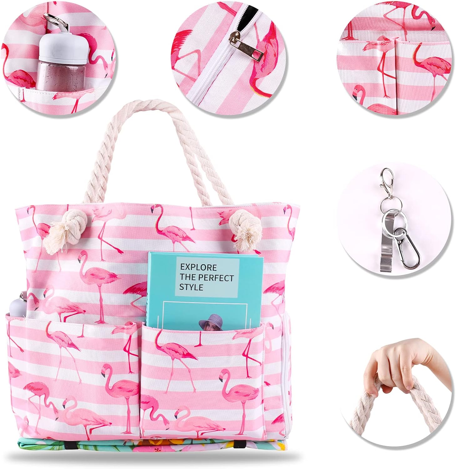 Extra Large Beach Tote Bag,Newest Multiple Pockets Waterproof bolsa de playa