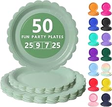 Nkaiso Disposable Scalloped Plates, 50 Pieces Sage Green Paper Tableware - 25 Plates 23cm & 25 Dessert Plates 18cm - For Weddings, Birthdays & Events