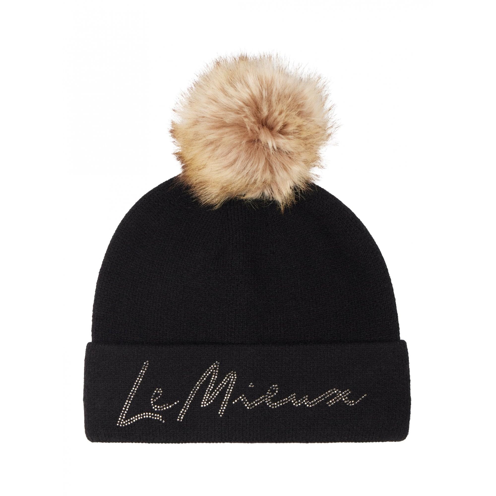 Lemieux Black Sparkle Faux Fur Pom Pom Beanie