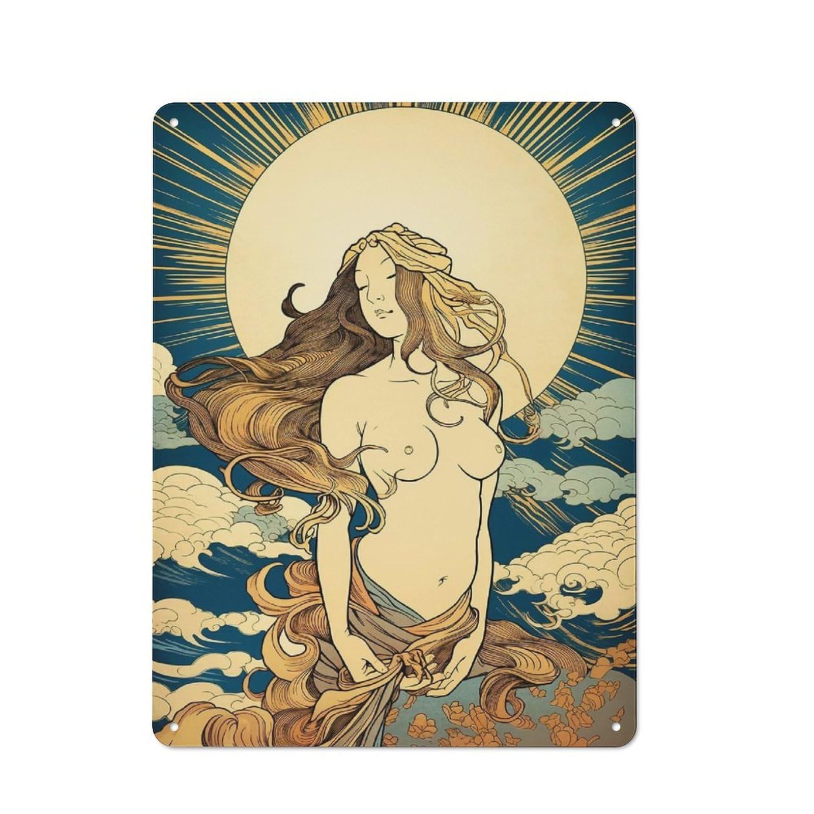 Junmoney Style-9 Hathor Goddess Of Beauty Retro-Style Tin Wall Plaque 40X30cm For Café Or Home Bar, For Themed Interiors In Cafés And Home Bars