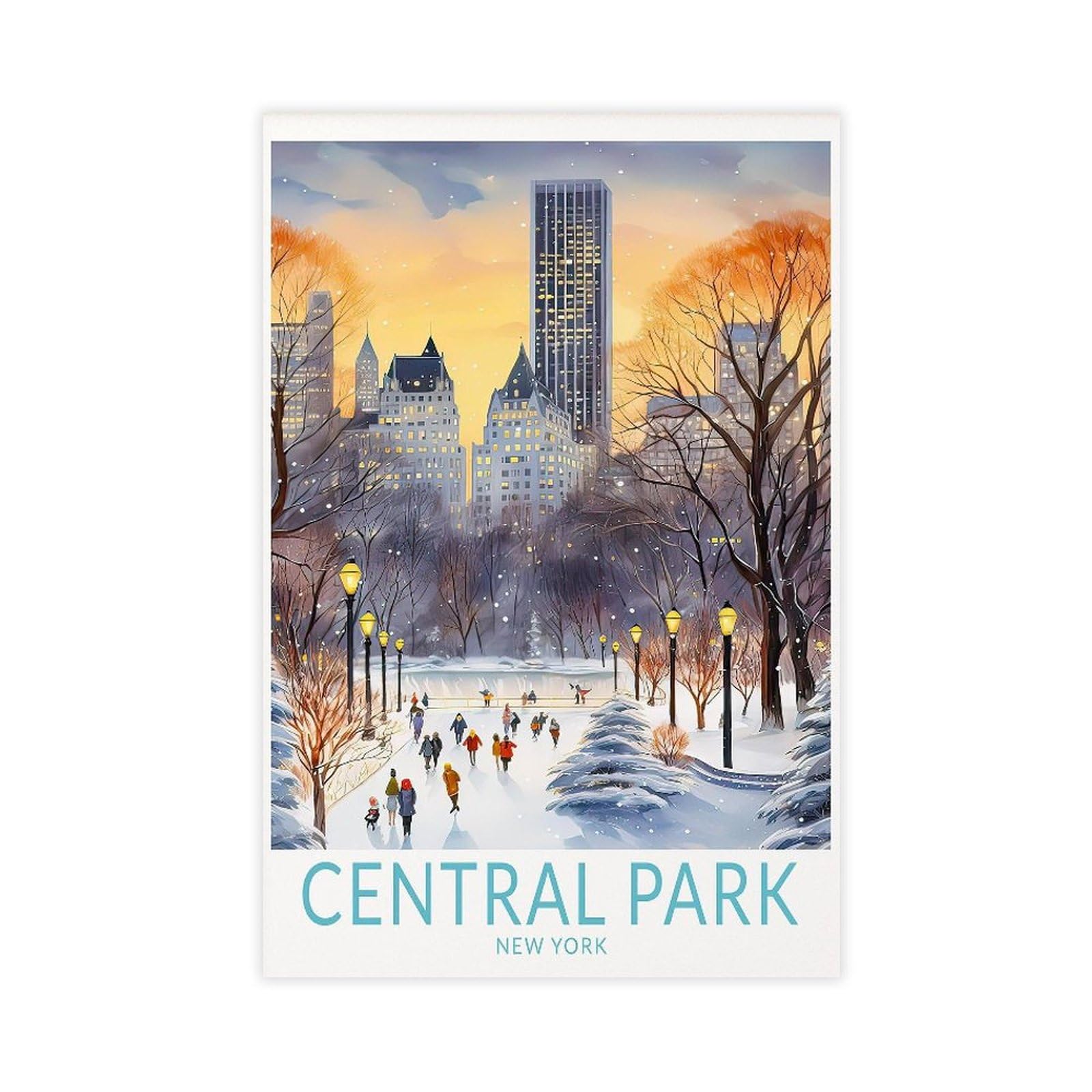QGVBGF Central Park Ice Skating New York Canvas Poster Wall Art Decor Print Picture Paintings for Living Room Bedroom Decoration 12x18inch(30x45cm)