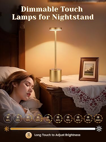 Miniatura 4 de Lámparas recargables inalámbricas, juego de 2,6000 mAh, luces de batería, regulables+3 colores recargable, lámpara de mesa pequeña inalámbrica