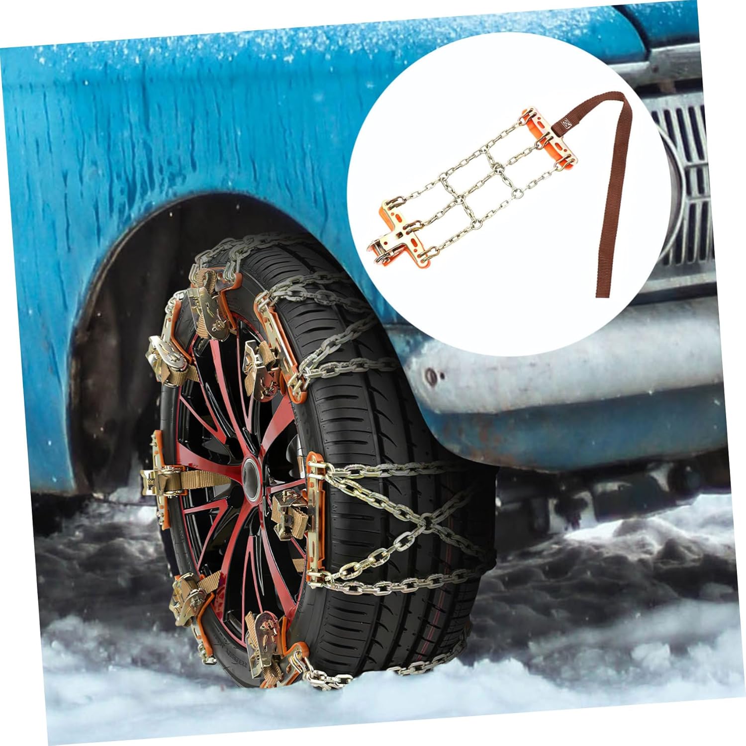 Cabilock 2Pcs Skid Safety Snow Chains Durable Emergency Tire Chains for Cars Suvs and Trucks Quick Installation Protect Tires From Skidding Snow and Ice