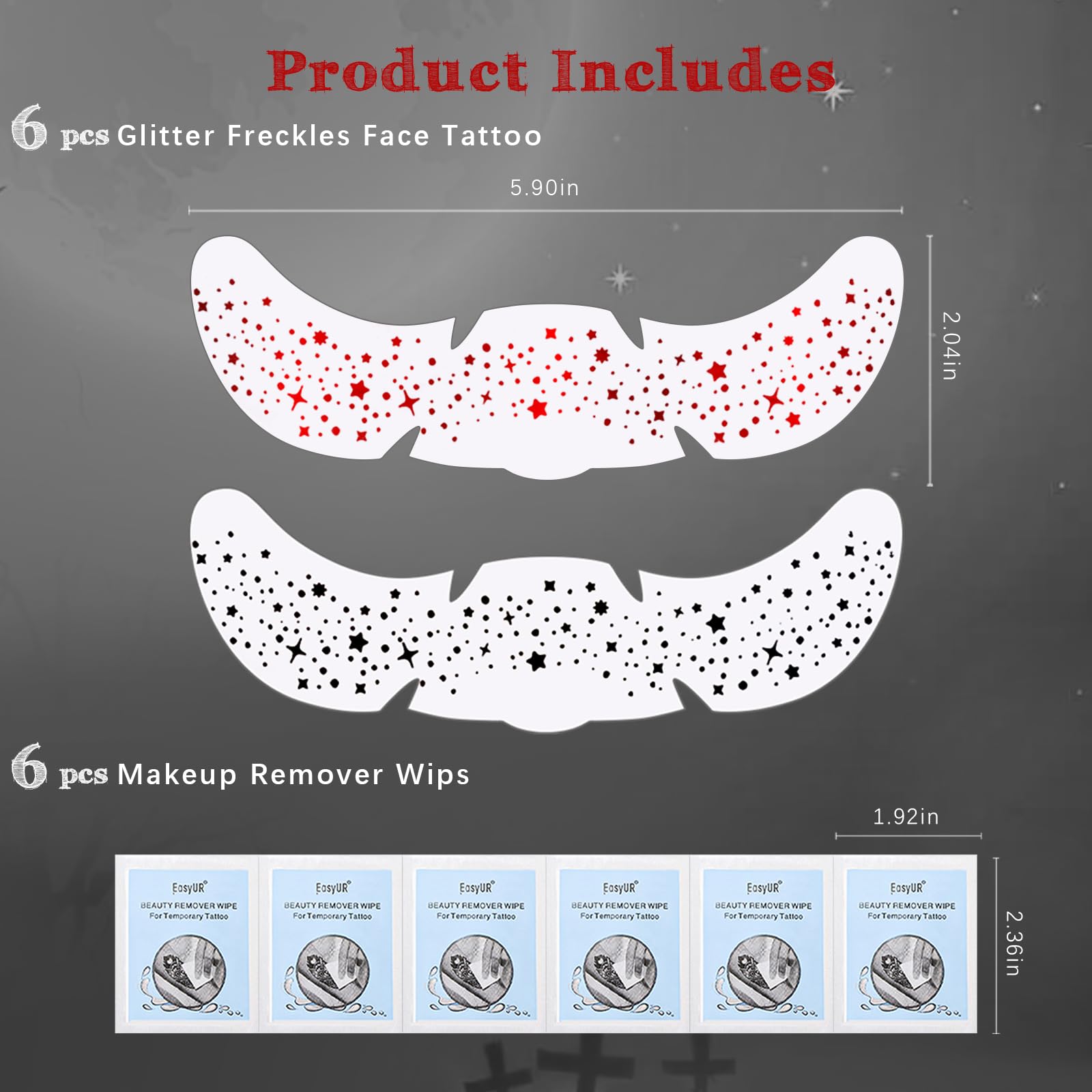 Noerrors 6pcs Glitter Freckles Face Tattoo, Red Sparkle Face Glitter Speckles Patches - Image 4