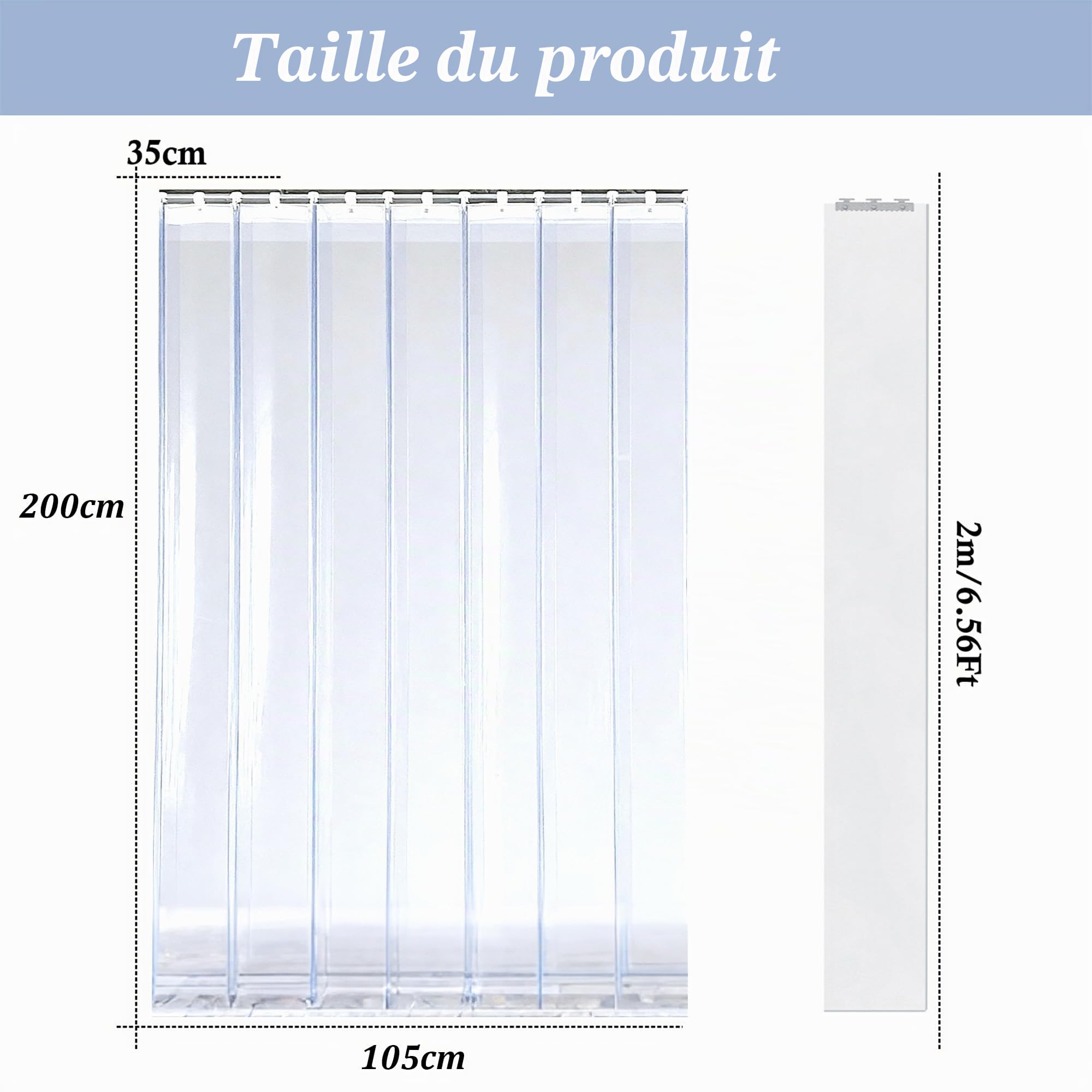 bimiti Lot de lamelles en PVC - 105 x 200 cm - Transparent - Coupe-vent - Imperméable - Pour chambre, magasin, supermarché, réfrigérateur