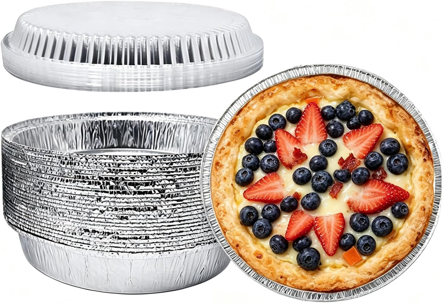8”Inch Round 50 Pack Aluminum Foil Pans with Clear Lids