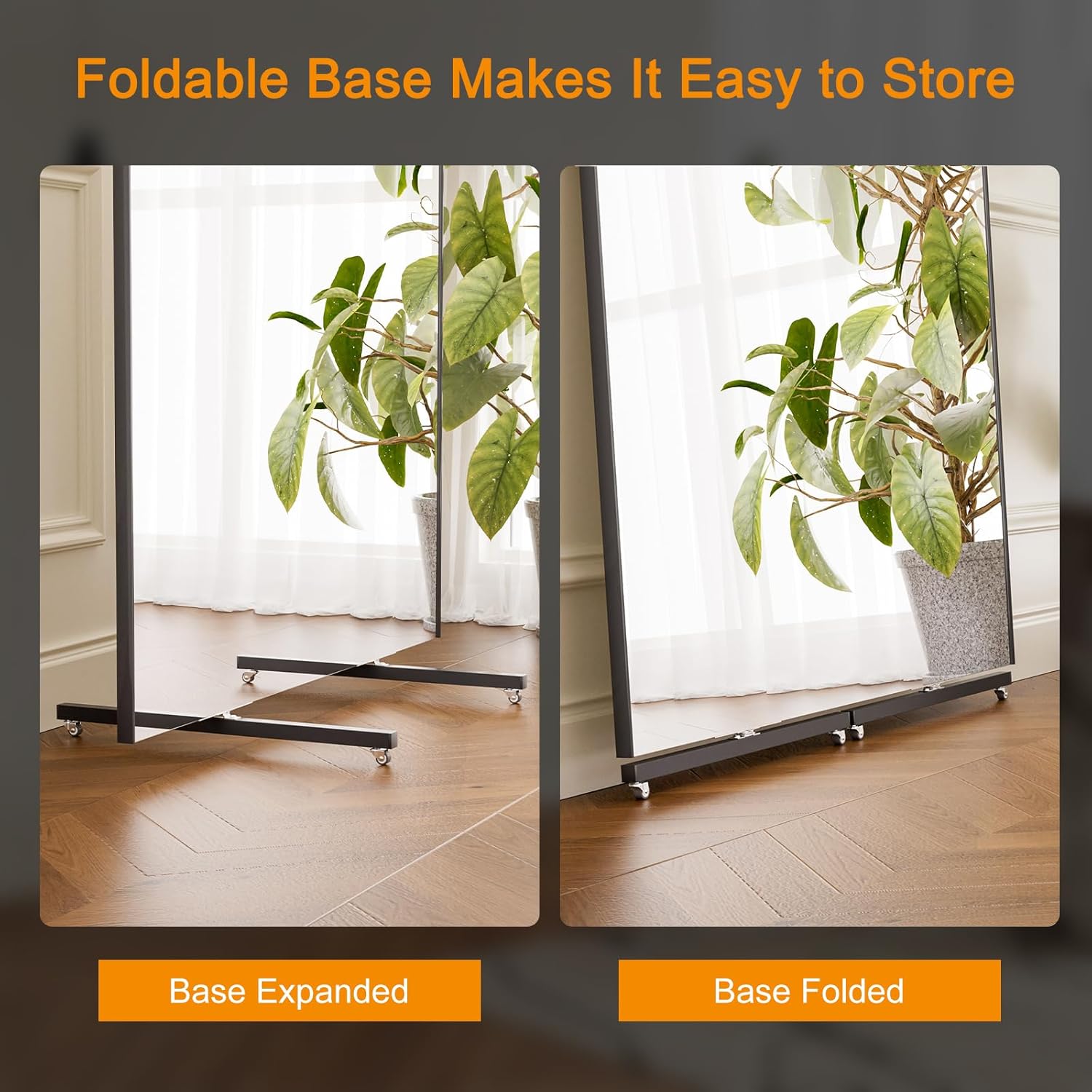 brisafe Rolling Full-Length Standing Mirror with Wheels, 67" x 39"Oversized Shatterproof Nano Material, No Assembly Required, Easy Move for Home Gym, Dance & Yoga Studio, Black