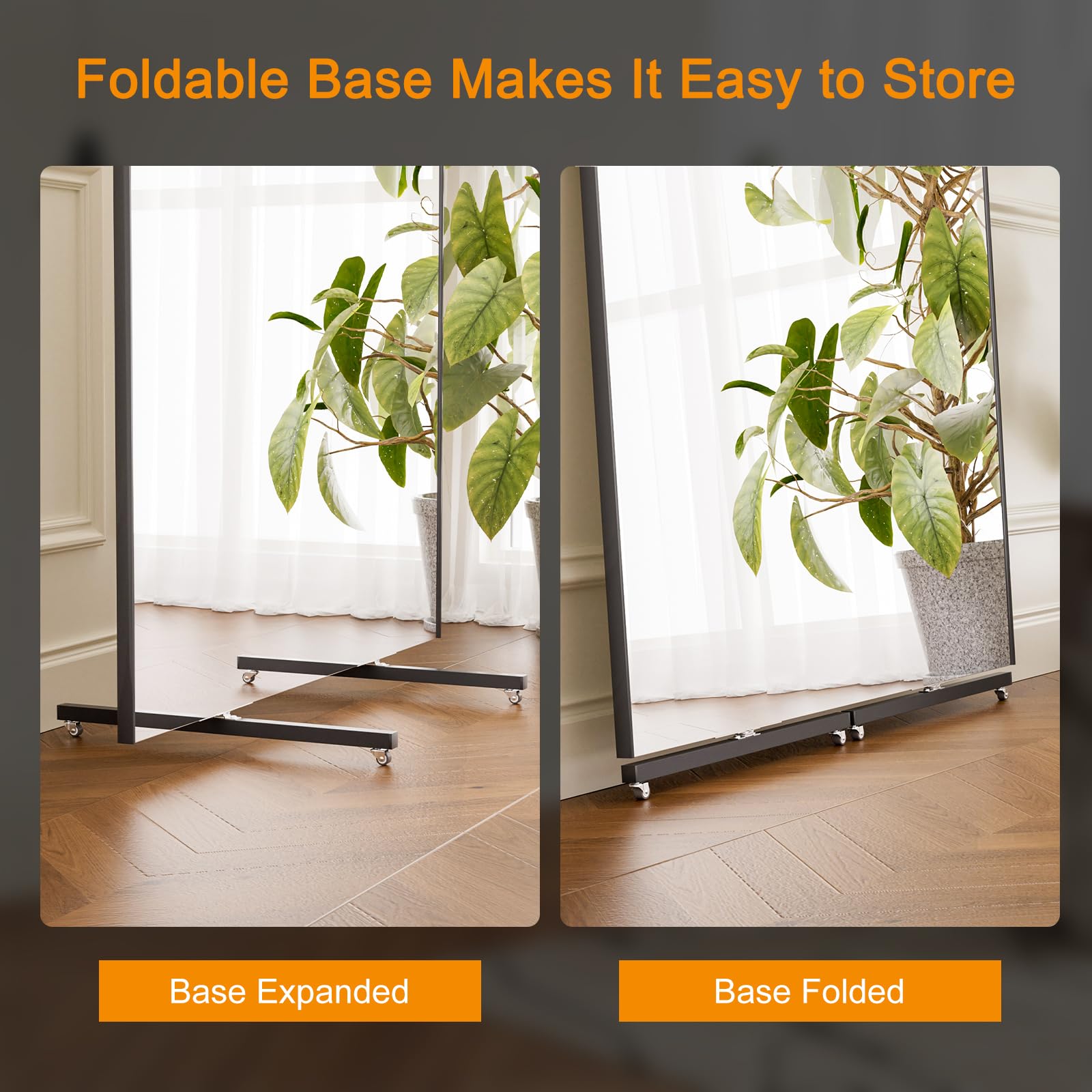 brisafe Miroir intégral sans verre - 180 x 100 cm - Rotatif - Incassable - Noir | Miroir sur pied léger avec roulettes, mobile ; pour salle de gym, salle de danse, yoga, boutique et gym à domicile