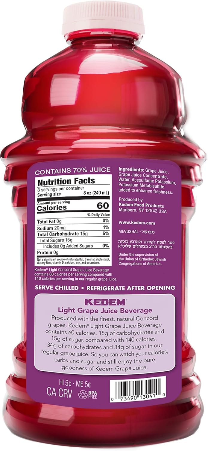 Kedem Light Concord Grape Juice, 64oz (2 Pack) 2/3 Less Calories Than Regular Kedem Grape Juice