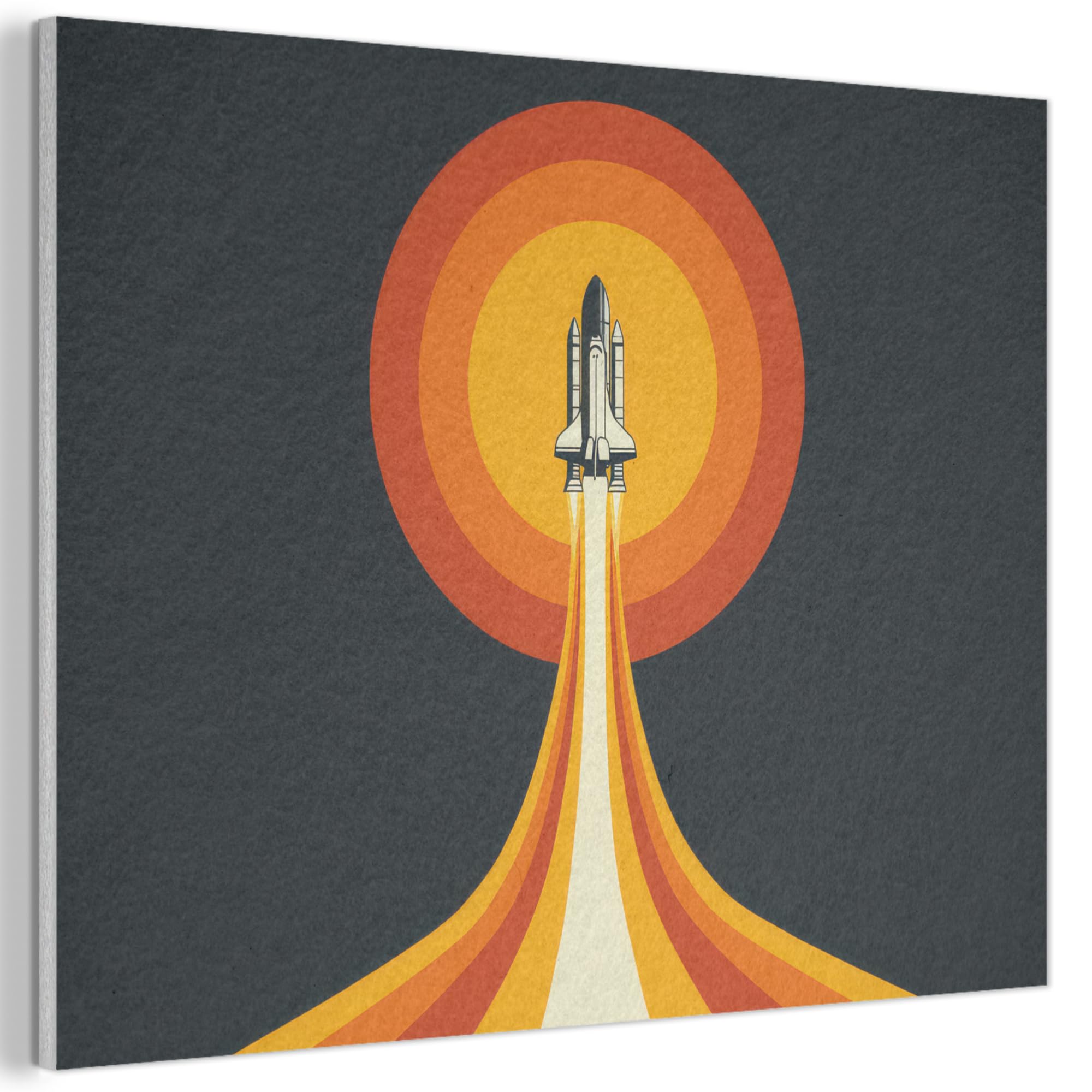 MuchoWow© Felt Panel 100x70 cm Framed Design Print Accent Interior Wallart Decoration Wall Art Retro - Rocket - Circle