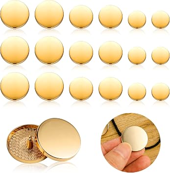 Ouligay 18pcs Gold Buttons for Blazer Flat Metal Button for Clothes Small Large Gold Coat Buttons Round Shaped Vintage Golden Sewing Button for Suit Coat Shirt Jackets Craft 15mm 20mm 25mm