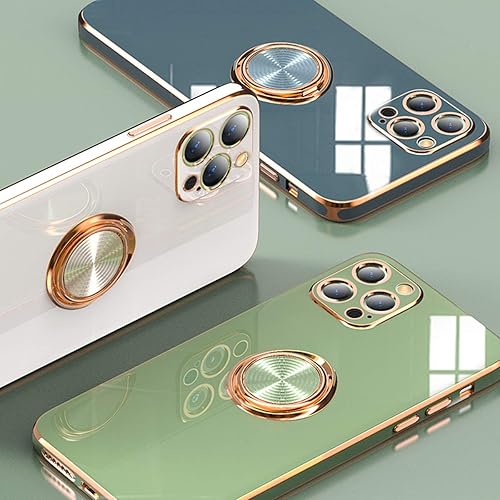 Miniatura 2 de aowner Funda para iPhone 11 Pro con soporte de anillo chapado brillante, borde dorado rosa con soporte de rotación de 360 grados para mujeres y