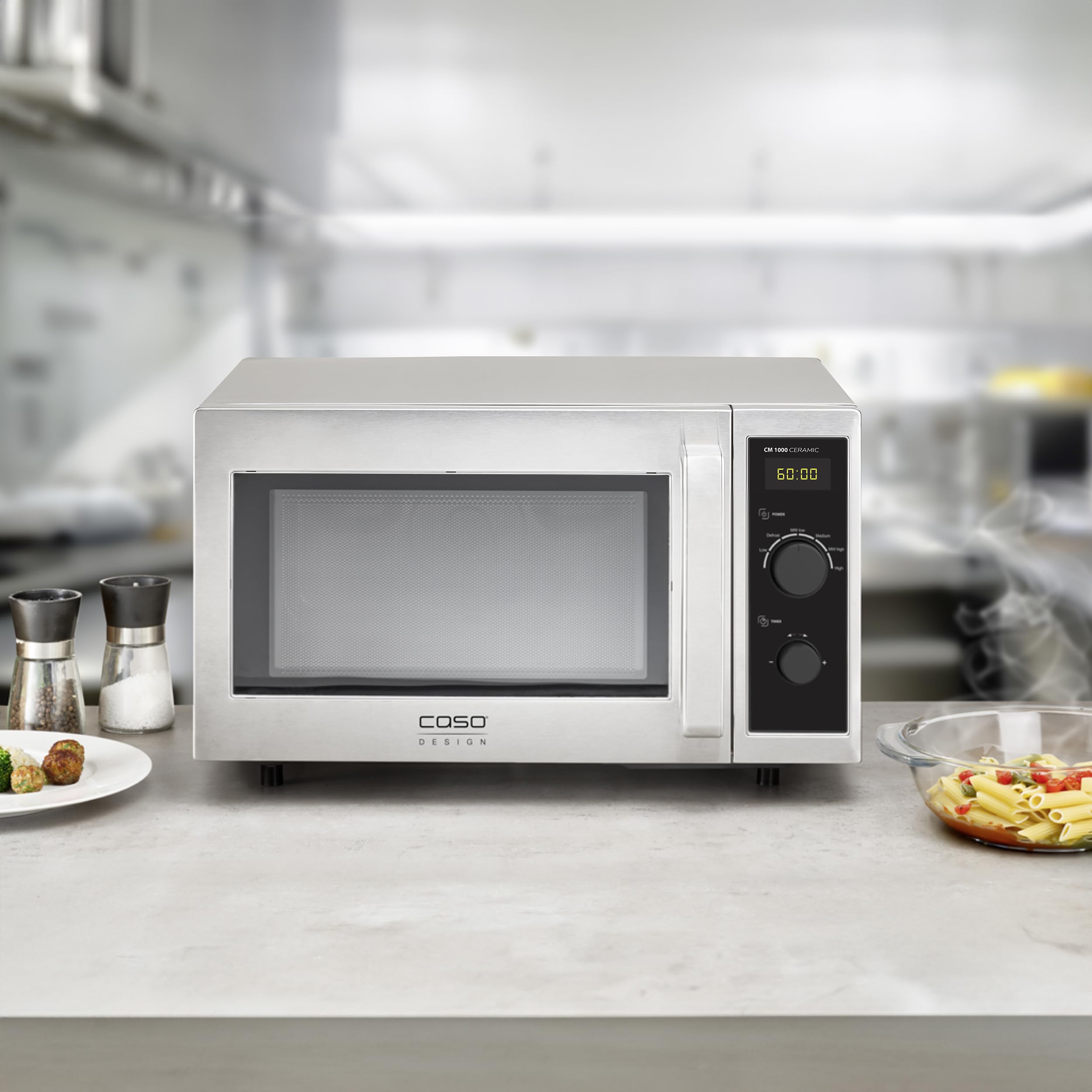 CASO CM1000 Ceramic, Gewerbe- Mikrowelle, 25 L, 1000 Watt, Timer | für professionelle Gastronomie, 6 Leistungsstufen, Casotek Boden, Timer bis 60 Min
