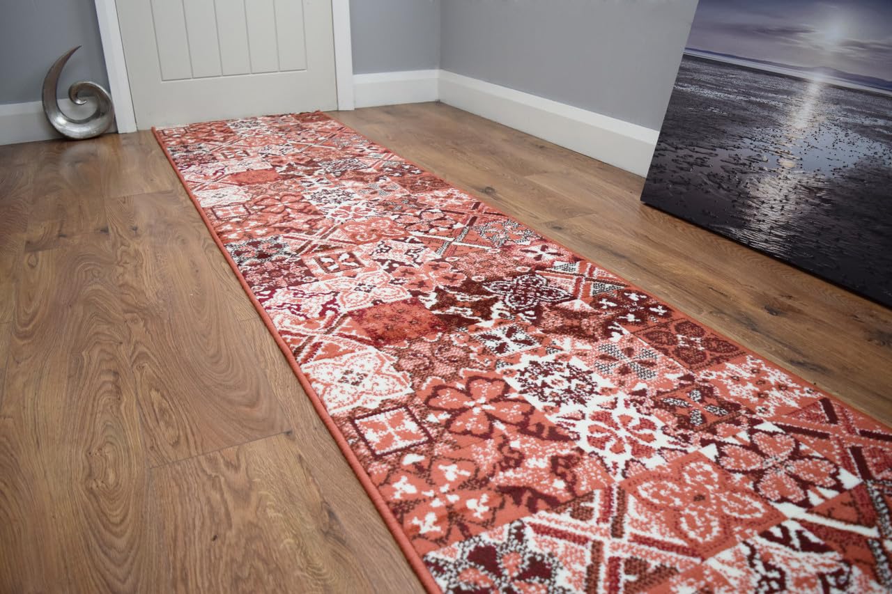 SrS Rugs® Luna Collection, Made To Measure, Modern Long Carpet Runner Rug for Entrance Hall and Stairs. Smooth Soft 8mm Depth Pile. 70cm Wide. Any length (Cross Terracotta, Length: 30' (914cm)) — image 1