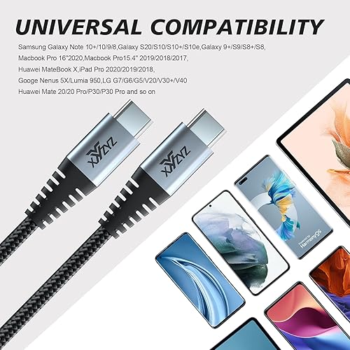 Miniatura 7 de XYYZYZ Cable USB C a USB C 6 pies paquete de 2 Cable de carga rápida PD tipo C de 60 W, 3.1 A, cable de carga rápida tipo C, compatible con Samsung