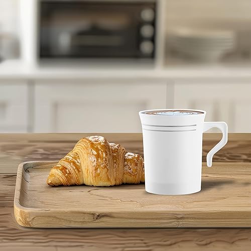 Miniatura 7 de Smarty Had A Party 120 tazas de café desechables de 8 onzas con asas, taza de café de 8 onzas, color blanco con borde plateado, tazas desechables