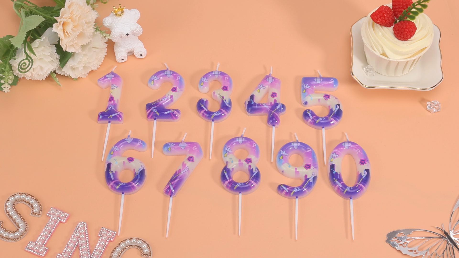 Image of Purple Number 3 Birthday Candles, Cartoon Themed Cake Toppers for Boys Girls Cake Decorations, Birthday Decorations Party Supplies, Number Candles for Party Decor
