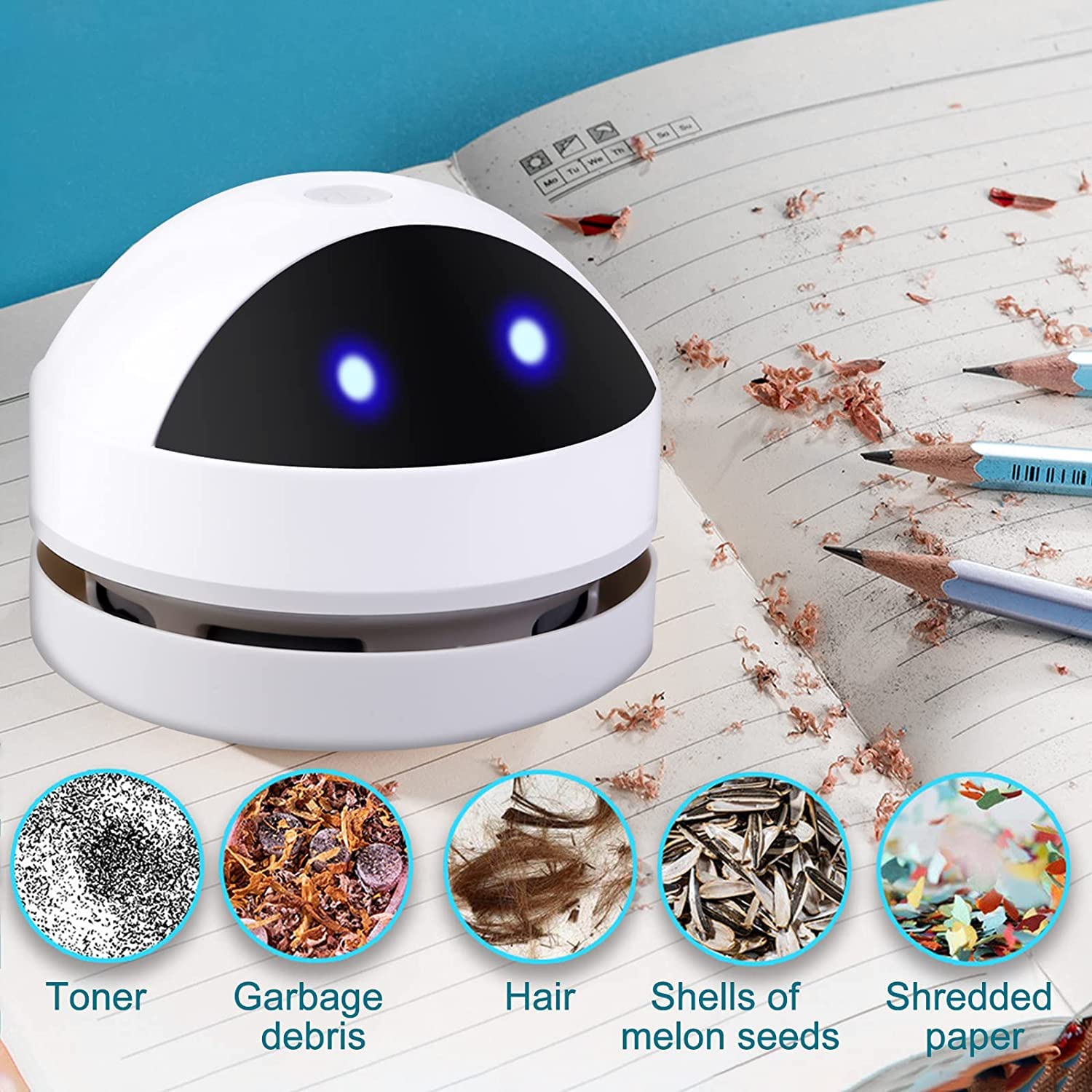 Molbory Aspirador portátil inalámbrico mini aspirador de mesa de alta potencia de succión limpiador de polvo con 120 minutos de tiempo de funcionamiento, recargable por USB para escritorio, escuela,