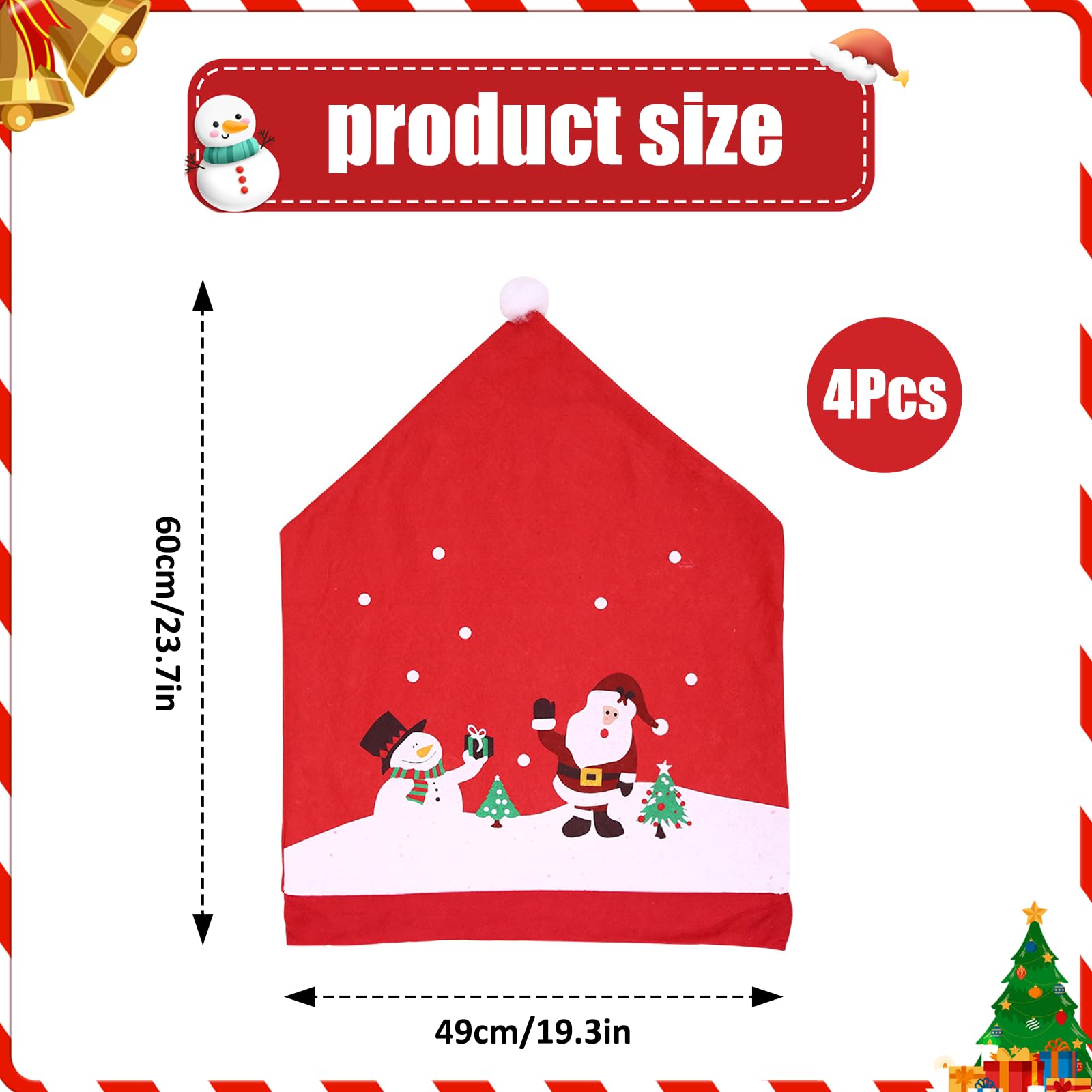 Noël Housse De Chaise 52*46Cm 3D Modèle De Noël Housses De Chaise Amovible Non Tissé Rouge