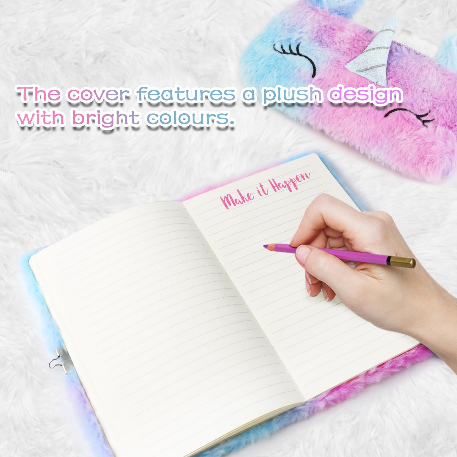 FENYW Journal Intime Fille Avec Cadenas, Set De Carnet En Peluche